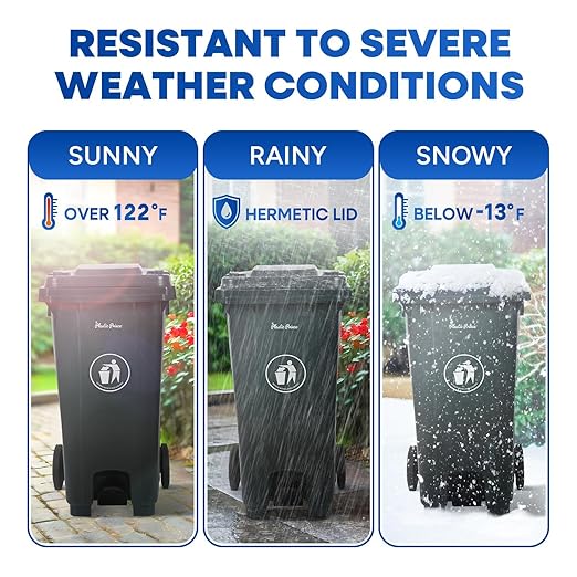 32 Gallon Step-On Large Outdoor Trash Can with Lid and Wheels - Outside Plastic Rolling Garbage Can - Rollout Commercial Heavy-Duty Container Barrel, Gray 2 Pack-DeskLoop Office