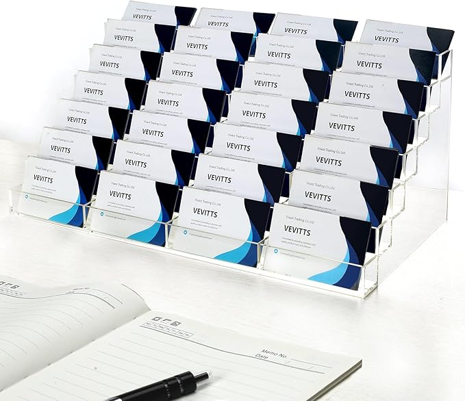 Acrylic Business Card Holder for Desk Multiple Business Card Holders 28 Slot 7 Tier Large Business Card Organizer Business Card Display Rack Clear Plastic Business Card Stand for Home Office-DeskLoop Office