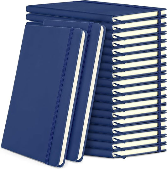 Honoson 20 Pack Lined Journal Notebooks A5 Hardcover Executive Notebook 5.5" x 8.3" PU Leather Wide Ruled Journals Bulk with Elastic Band for Home Business Office School Supplies(Navy)-DeskLoop Office
