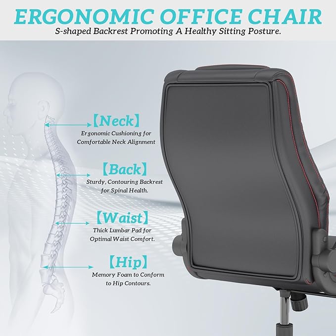 GYI High Back Executive Office Chair, Big and Tall Office Desk Chair 400LBS with Lumbar Support, Flip-up Armrests, Rubber Wheels, Black-DeskLoop Office