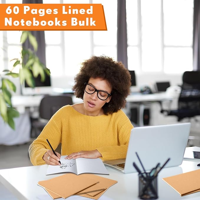 100 Pcs Kraft Notebook Journals 5.5 Inch x 8.3 Inch A5 Journal Softcover Notebooks Bulk for Kids Student Writing Sketch Office Notepad with 60 Pages 32 Sheets (Brown, Dot)-DeskLoop Office