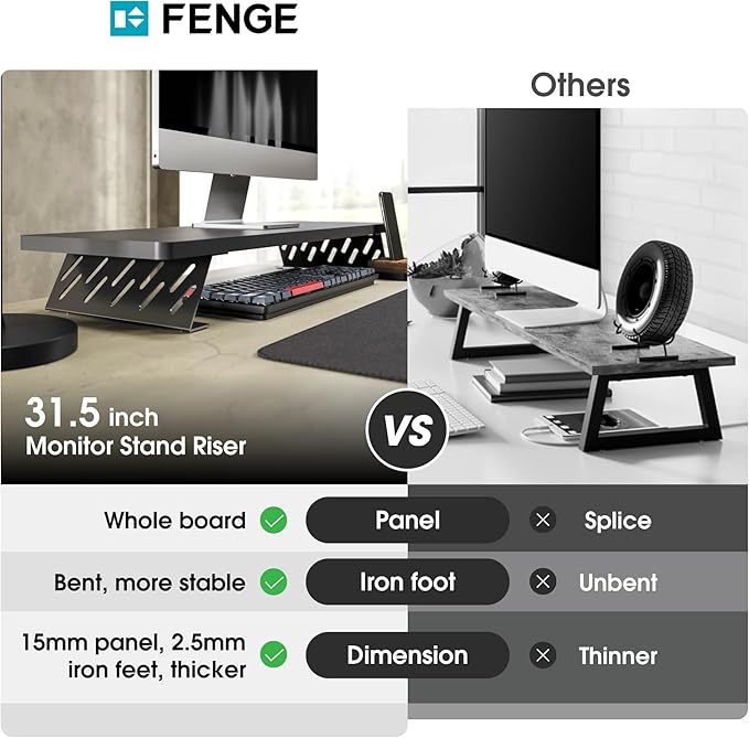 Fenge Monitor Stand Riser, Desk Top Shelf for 2 Monitors, Computer Stands for Desk, Wood & Steel Desktop Riser for Laptop, PC, Printer-DeskLoop Office