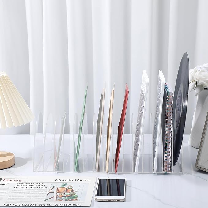 Ctosree Acrylic File Organizer for Desk Vertical 15 Compartments File Sorter Mail Organizer Desktop Countertop Folder Stand Racks for Office Home School Desk(Arch,Clear)-DeskLoop Office