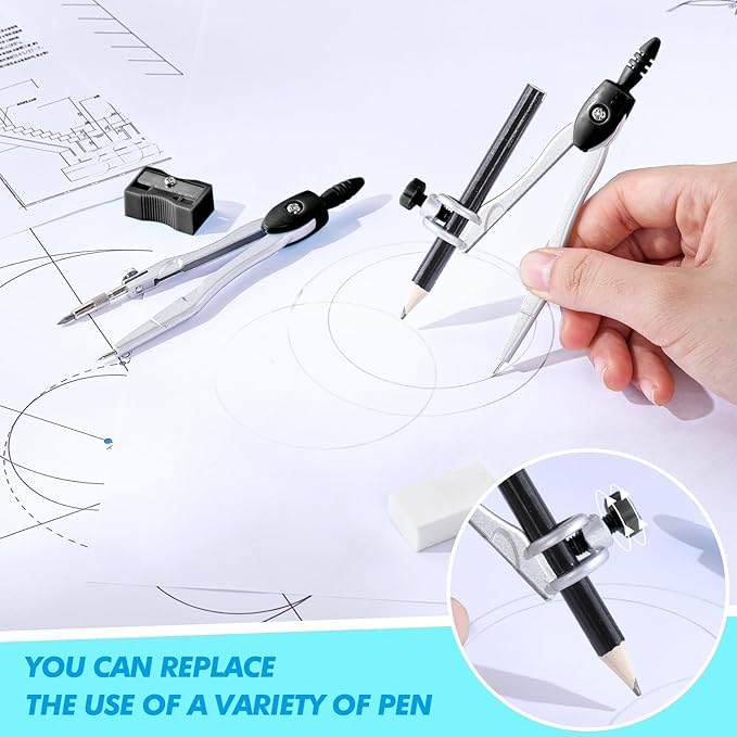 Zonon Math Geometry Set 10 Pcs Student Supplies with Shatterproof Storage Box, Includes Rulers Protractor Compass Pencil Sharpener Lead Refills Eraser Pencil for Drafting and Drawings (Black)-DeskLoop Office