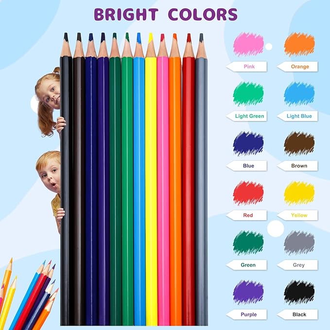 Premium Colored Pencils, Soft Core, 288 Count (Pack of 24), 12 Colors Pre-sharpened Color Pencils Bulk, Back to School Supplies, Classroom Prizes-DeskLoop Office