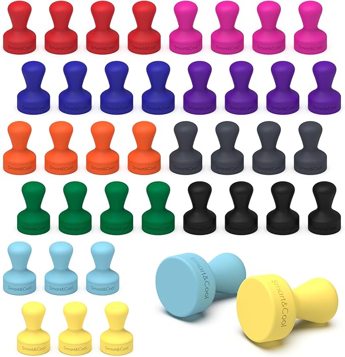 SMART&COOL Silicone Anti Scratch Push Pin Refrigerator Magnets, Thumbtack Magnets for Fridge, Dry Erase Board, Whiteboard, Office, Classroom, School (40 Pack, Multi)-DeskLoop Office