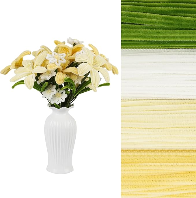 400 Pcs Pipe Cleaners Craft Set,4 Colors Chenille Stems Bulk with Floral Wires, Gardening Tape,Hot Glue Stick,Greeting Card,Bouquet Paper, Stamen & Ribbon, Flowers Craft kit for DIY Handmade Bouquet-DeskLoop Office