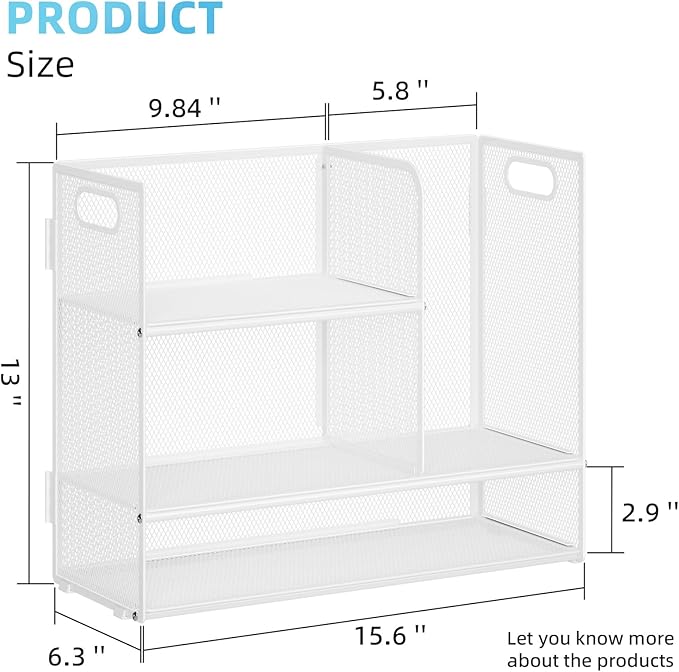 Marbrasse 3-Tier Desk Shelf Organizer with Handle, Desktop Bookshelf File Holder, Mesh Display Shelf Organizer Storage Rack for Office, Home, Supplies, Kitchen (White)-DeskLoop Office