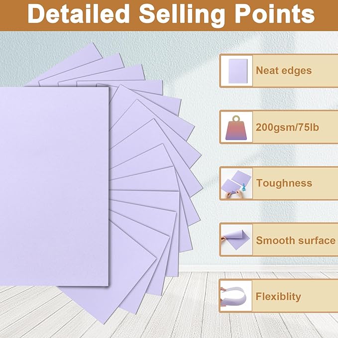 40 Sheets Purple Cardstock 8.5 x 11 Certificate Paper, 200gsm/75lb Premium Card Stock Printer Paper for DIY Cards Making, Business Cards, Wedding Invitations, School Crafting-DeskLoop Office