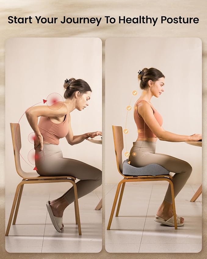 ProtoArc Seat Cushion, Office Chair Cushion for Sciatica, Coccyx Cushion, Ergonomic Memory Foam Seat Cushion for Car, Home, Pressure Relief Pad for Hip, Tailbone, All Day Comfort - Gray-DeskLoop Office