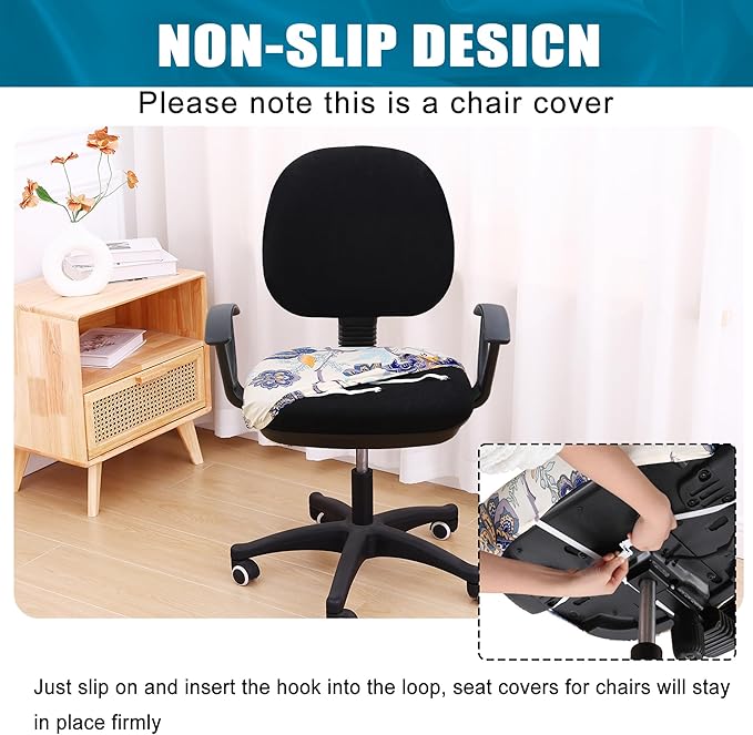 Smiry Printed Office Computer Chair Seat Covers, Stretch Fit Universal Desk Rotating Chair Cover Washable Removable Seat Cushion Protectors - Beige-DeskLoop Office