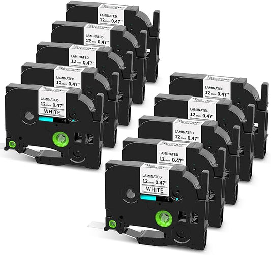 Label Maker Refill for PT-2040 D410 D400 1880 1290 H103w H110bp Compatible with Brother P touch Label Tape TZe-231 TZe231 TZ 12mm 0.47 Inch Laminated Black on White Ptouch Edge Tape 1/2"x 26.2', 10PK-DeskLoop Office