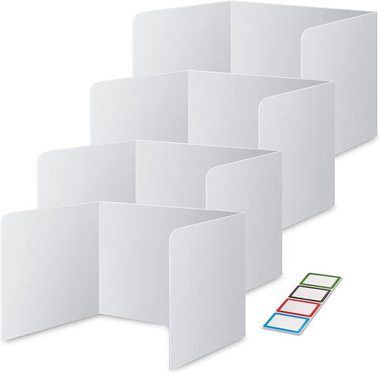 4-Pack Classroom Privacy Shields for Student Desks - Easy to Clean Plastic Desk Divider Folder Study Carrel Sneeze Guard for Student Testing Dividers Boards-DeskLoop Office