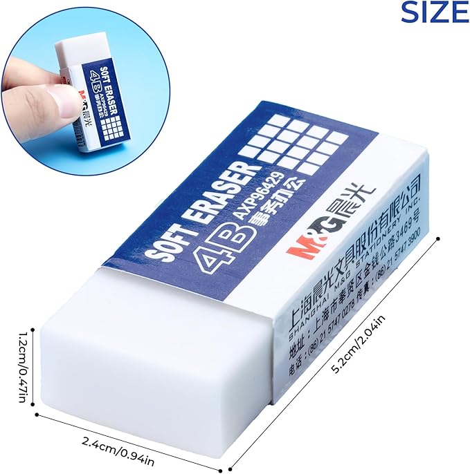 M&G 30 Pack Large Erasers Pencil Erasers, 4B White Rubber Eraser Rectangular Bulk for Kids School Students Office, Art Erasers for Drawing-DeskLoop Office