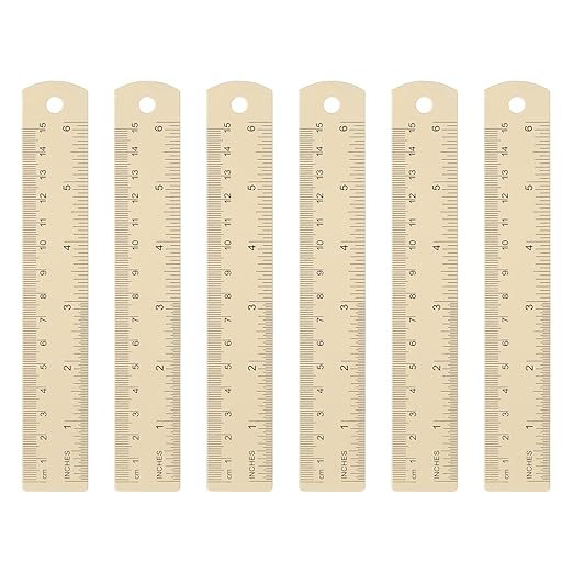 HARFINGTON 6pcs Metal Straight Ruler 15cm Metric SAE Aluminum Alloy Measuring Rulers Scale Tool with Hole for Measure Study Reading Classroom Office, Beige-DeskLoop Office