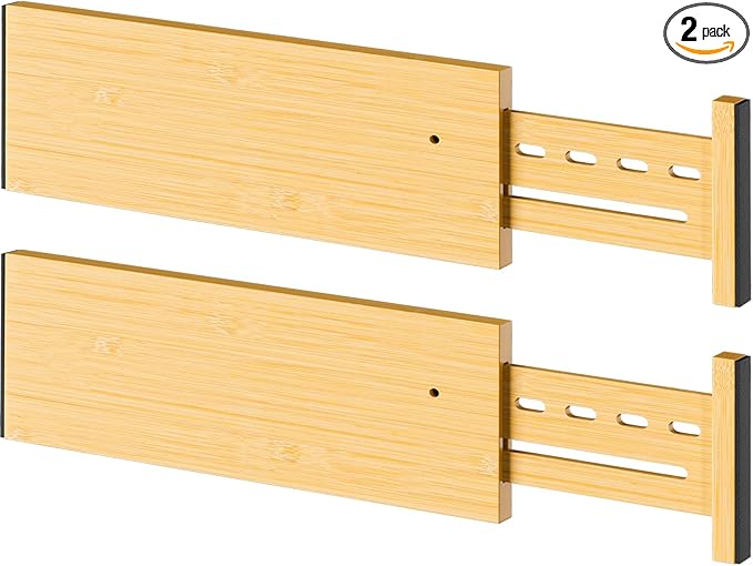 Bamboo Drawer Dividers 4" High, 12.8-18" Adjustable Drawer Organizers for Clothes,Expandable Dresser Separators in Bedroom/Kitchen/Bathroom/Office Organization and Storage,2 Pack-DeskLoop Office