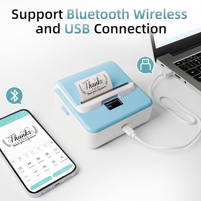 ORGSTA Label Maker Machine with Tape, T003 Thermal Label Maker, 3.15 Inch Bluetooth Label Printer Compatible with Phone & PC, Sticker Printer Barcode Thermal Maker for Small Business, Home, School-DeskLoop Office