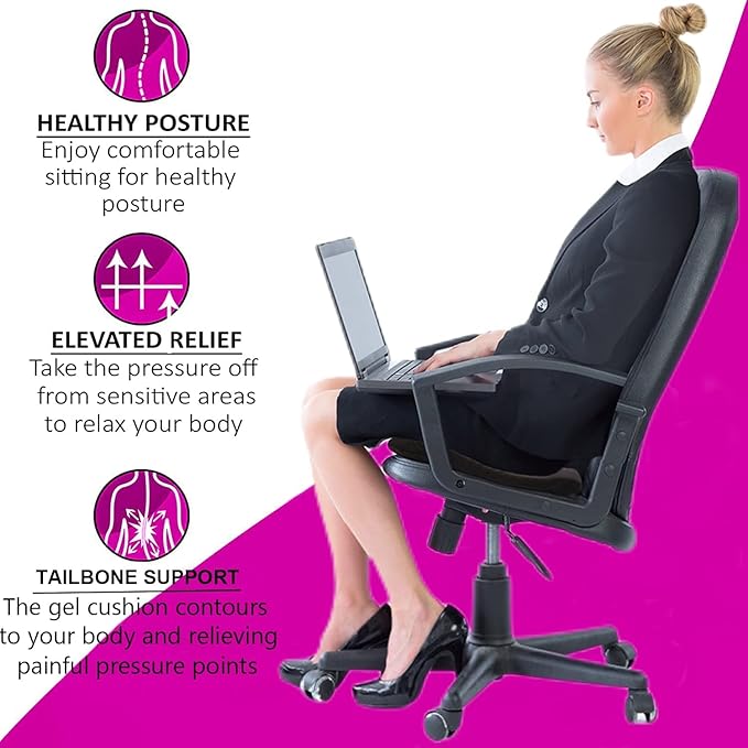 Gel Seat Cushion, Egg Seat Cushion for Tailbone, Back, Sciatica Pain Relief - Gel Enhanced Chair Pads with Non-Slip Cover for Office Home Chair Car Seat Wheelchair (Extra Thick, Violet)-DeskLoop Office