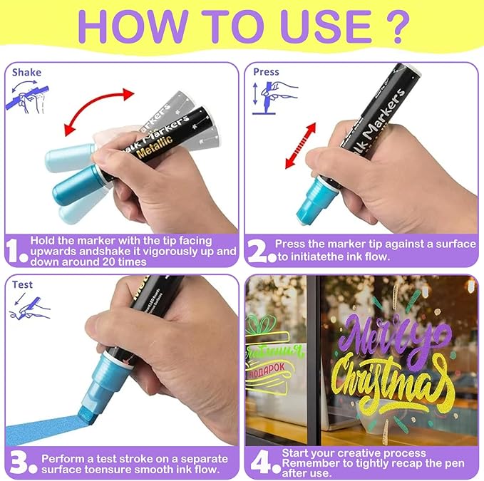 Window Chalk Markers for Cars Glass Washable, 8 Colors Metallic Jumbo Liquid Chalk Marker Pens with 10mm 3 in 1 Nib Wide Tip, Chalkboard Markers Car Window Paint Pen for Auto, Mirror, Poster-DeskLoop Office