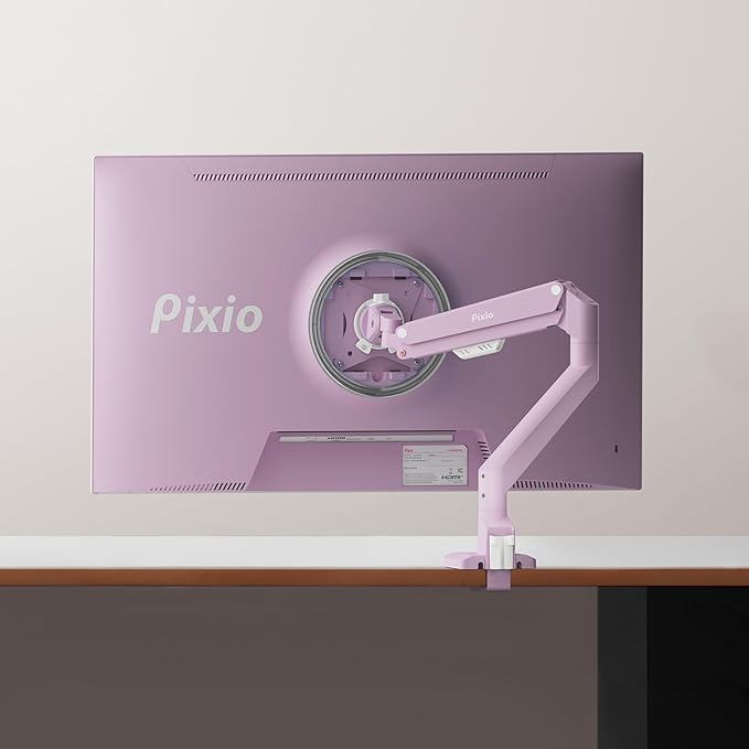 Pixio PS1S Wave Pink Single Monitor Arm Stand Desk Mount - Fits up to 32 inches Monitors and up to 19.8lbs. VESA Compatibility and Integrated Cable Management-DeskLoop Office