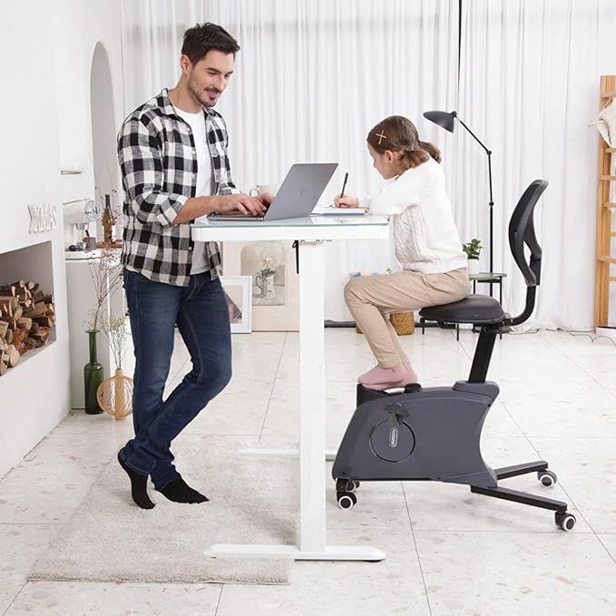 FLEXISPOT Electric Glass Standing Desk with Drawer Desktop & Adjustable Frame Quick Install w/USB Charge Ports, Child Lock (White, Glass)-DeskLoop Office