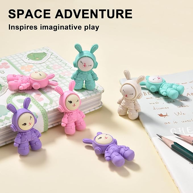 20Pcs Outer Space Themed Erasers for Kids Bulk, Cute Rabbit Astronaut Buddy Eraser Spaceman Erasers for School Classroom Supplies Party Favors-DeskLoop Office