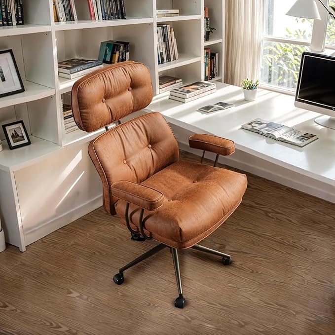 Faux Leather Executive Office Chair - Big and Tall Ergonomic Home Office Chair,Reclining Computer Desk Chairs with Lumbar Support,Adjustable Swivel Rolling PC Chairs with Wheels,Suede,Brown-DeskLoop Office
