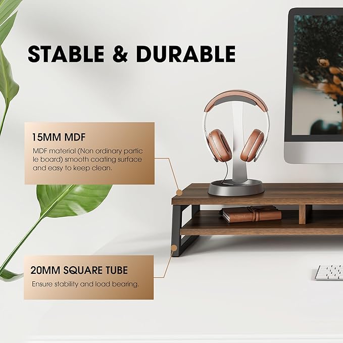 Fenge Dual Monitor Stand for Desk, 42.5in Large Monitor Riser for 2 Monitors, 2 Tier Computer Office Desk Top Shelf, Desktop Storage Stand for Laptop, PC, Computer, Printer-DeskLoop Office