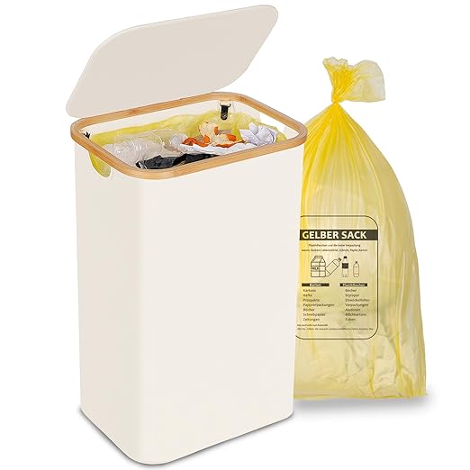 efluky Recycle Bin Holder 100L, 26 Gallon Trash Can with Lid, Garbage Bag Holder for Yellow Bags, Easy Removal, (Inner Bag Not Included) -Beige-DeskLoop Office