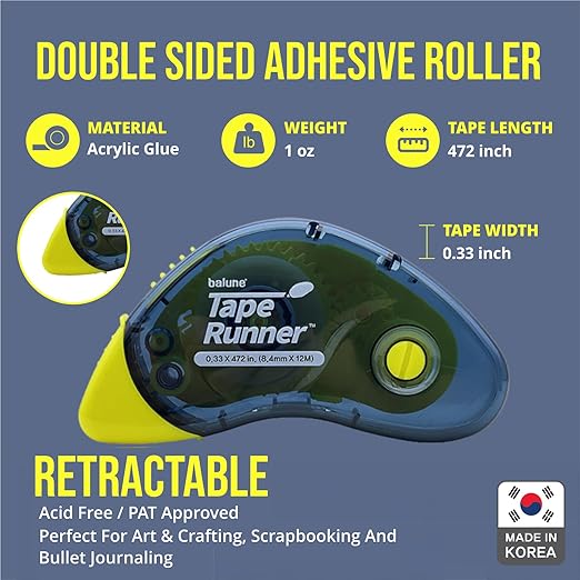 Tape Runner - Double Sided Adhesive with Dispenser Roller Included - Acid Free, Sticky, Clear & Transparent - Ideal for Scrapbooking, Crafts & More - Boomerang (417 inches per cartridge), 5 Cartridges-DeskLoop Office