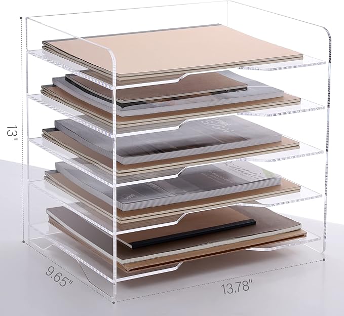 SANRUI Acrylic Paper Organizer Letter Tray for Desk, 5 Tier Enlarged File Sorter,Clear File Holder Desktop Shelf Document Storage for School Office Home-DeskLoop Office