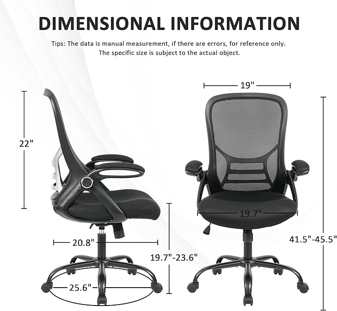 HYLONE Office Chair Ergonomic Desk Chair with Adjustable Armrests, Mesh Executive Chair, Home Office Computer Chairs for Long Hours(Black)-DeskLoop Office