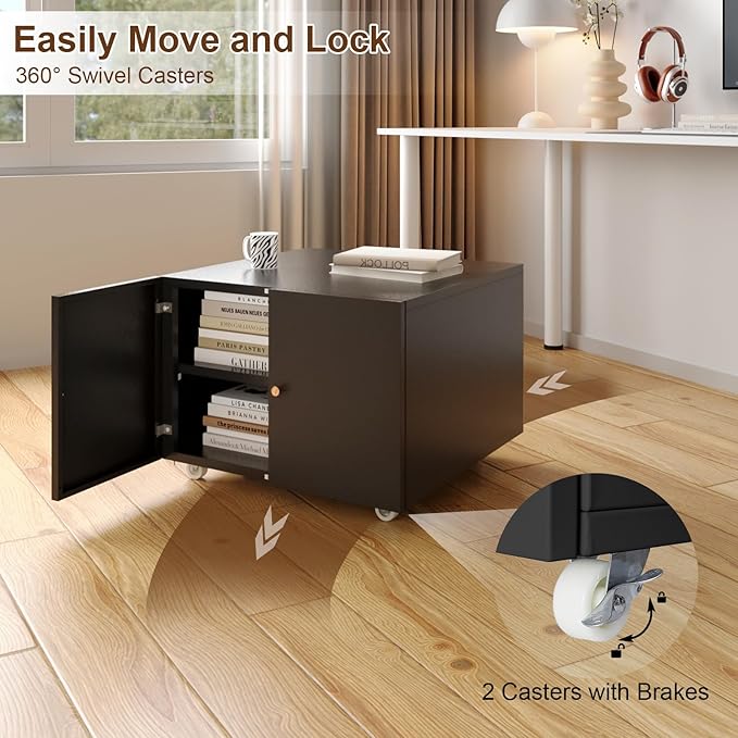 Small Space Printer Stand with Doors, Mini Fridge Stand for Laundry, 3D Printer Stand with Storage, Low Printer Table, Modern Under Desk for Home Office, Small Carts for Scanner, Fax-DeskLoop Office