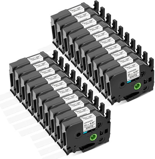 Airmall Tze 12mm 0.47 Laminated White Label Maker Tape Refill Compatible with Brother 12mm .47 Laminated White Tz Tape TZe-231 TZ-231 for PT-D200 D210 D220 H110 D410 P710BT 1750 1180, 20Pack-DeskLoop Office