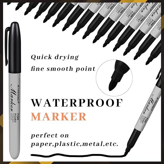 Thenshop 600 Pack Permanent Markers Bulk Black Permanent Marker Set Fine Point Pens Work on Wood, Metal, Stone, Glass-DeskLoop Office