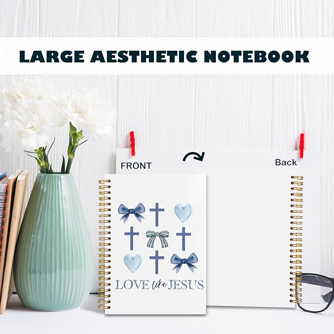 BearCake Love Like Jesus Christian Notebook Journal, Christian Gifts for Women, Blue Coquette Bow Cross Prayer Journal for Woman, Bible Journaling Hardcover Spiral Notebook 5.5x8.3-DeskLoop Office
