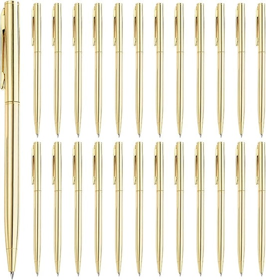 25 Pcs Gold Pens Bulk, Metal Ballpoint Pen, Retractable Black Ink 1mm Medium Point Smooth Writing Pens, Stylish Writing Pen Set with Clips for for Business Office Teachers Weddings and Parties-DeskLoop Office