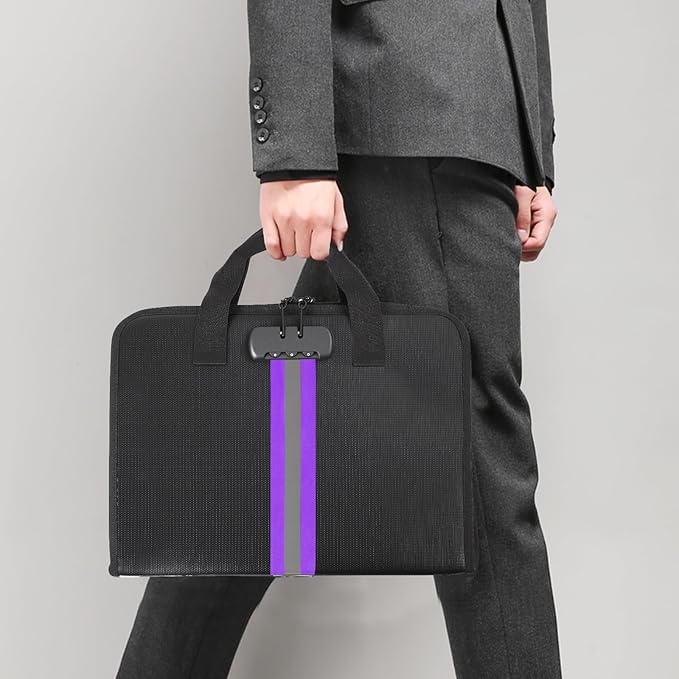 Accordion File Organizer with Combination Lock,Fireproof Expanding File Folder with Multi Pockets,13 Pockets Document Organizer with Handle & Labels,Portable Home Travel Safe Storage Letter A4 Files-DeskLoop Office