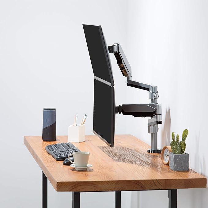 AVLT Dual 13"-27" Stacked Monitor Arm Desk Mount - Fits Two Flat/Curved Monitors, Full Motion Height Swivel Tilt Rotation Adjustable - VESA/C-Clamp/Grommet/Cable Management-DeskLoop Office