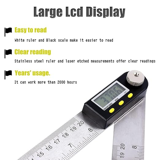 Delgada 8 inch/200mm Digital Angle Finder Ruler - Stainless Steel Protractor for Woodworking and Construction - Battery Included-DeskLoop Office