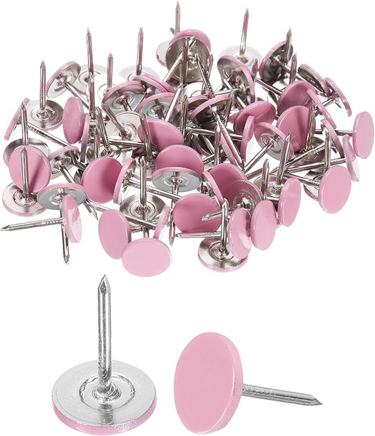 uxcell 120Pcs Push Pins, 11mmx17mm Round Flat Head Decorative Thumb Tacks Upholstery Tacks for Cork Board Office Wall Hangings, Pink-DeskLoop Office