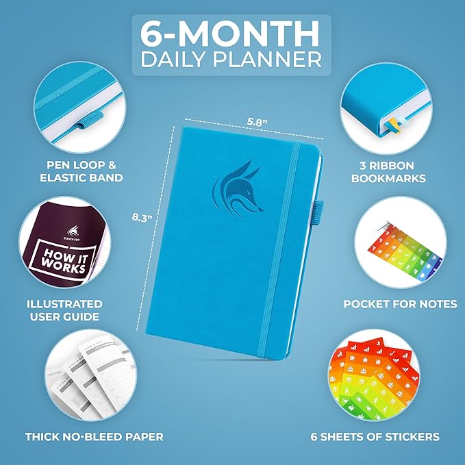Clever Fox Daily Planner – Undated Planning Notebook with Hourly Schedule & To-Do List – Personal Day Task & Work Organizer, 6 Months (Sky Blue)-DeskLoop Office