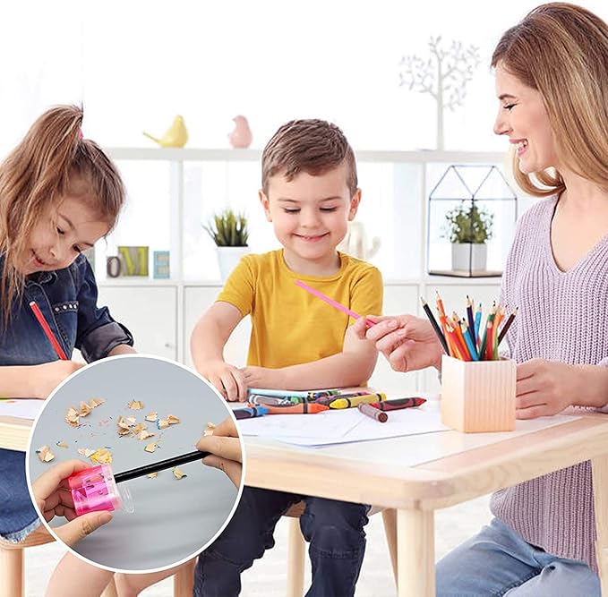 KIDMEN 24 PCS 2 Holes Small Manual Pencil Sharpener with Lid,for Kids,School-DeskLoop Office