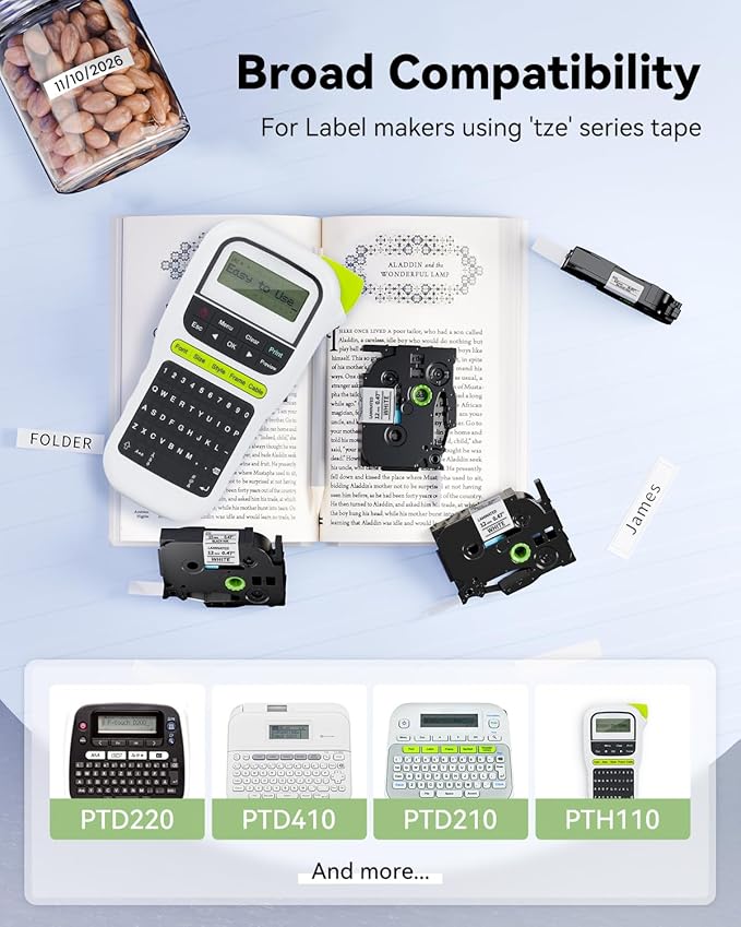 12mm 0.47 Laminated White Tape Tze Tz Label Compatible with Brother P-touch 1/2 Inch Black on White P Touch Label Maker TZe231 for PT-D210 1280 1750 PT-P300BT PT-P700BT Cube Plus Tape, 10-Pack-DeskLoop Office