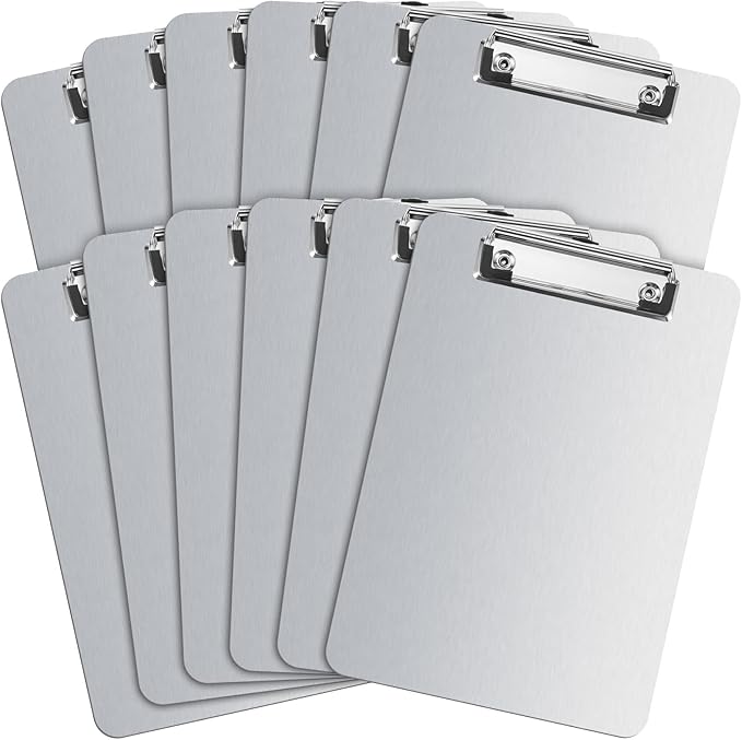Henoyso 12 Pack A5 School Classroom Clipboard for Teacher Student Bulk Mini Aluminum Clipboard 6×9 inch Small Metal Clip Board with Low Profile Clip & Hanging Hole Memo Size for Medical Construction-DeskLoop Office