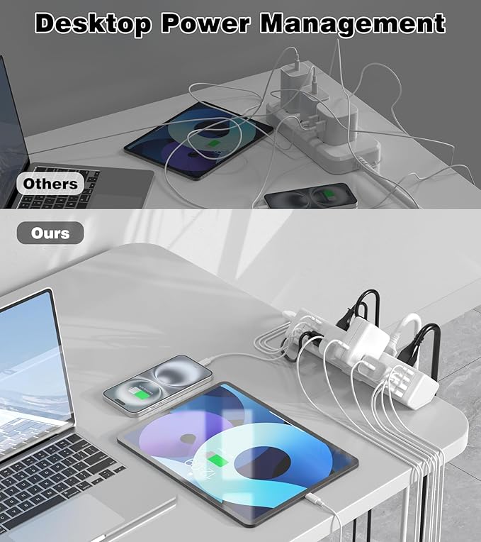 40W Fast Charging Station,Desk Clamp Power Strip,4 USB-C Ports & 8 AC Outlets,Desktop Edge Mount Surge Protector Power Strip,14AWG Heavy Duty Cord,Fit 1.9" Tabletop Edge for Home Office(10Ft Cable)-DeskLoop Office