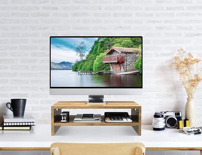 Zimilar Monitor Stand Riser, 2 Tiers Laptop Computer Monitor Riser for PC Screen, iMac, Desktop Wooden Screen Monitor Stand Riser with Storage Organizer for Home Office-DeskLoop Office