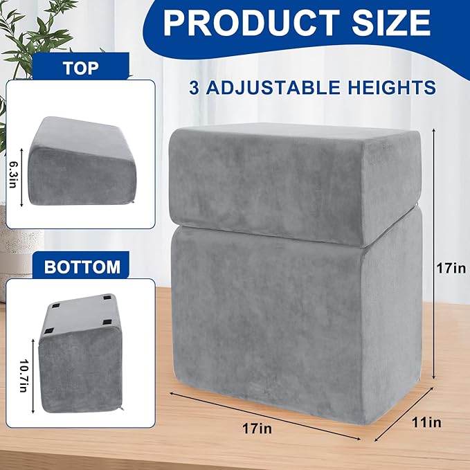 Adjustable Foot Rest for Under Desk at Work - 3 Height Ergonomic Footrest, 17x11 Inch Office Foot Stool, Soft Velvet Cushion, Non-Slip Base for Home & Office - 100% Memory Foam Filling-DeskLoop Office