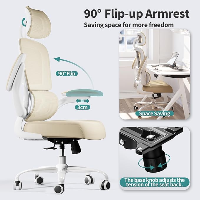 TRALT Office Chair Ergonomic Desk Chair, 330 LBS Home Mesh Office Desk Chairs with Wheels, Comfortable Gaming Chair, High Back Office Chair for Long Hours (Beige)-DeskLoop Office