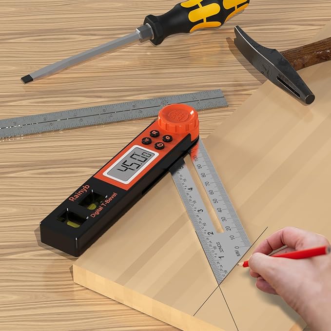 Digital Angle Finder Protractor 0-360 Degree T-Bevel Gauge & Protractor with Horizontal Vertical Bubble & Full LCD Display for Woodworking, Metalworking, Construction(7-Inch X 2Pcs)-DeskLoop Office